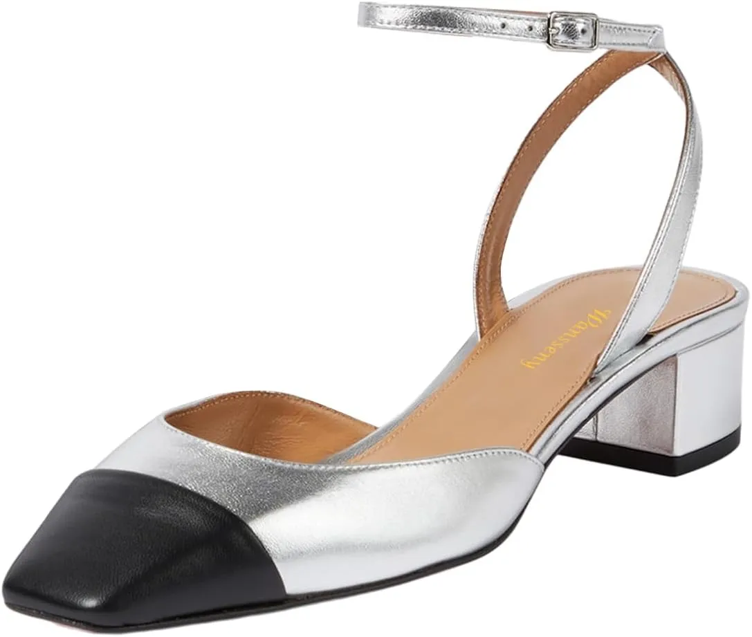 Women Stylish Square Cap Toe Block Low Heel Sandals Ankle Strap Slingback Summer Dress Shoes Size 4-16 US