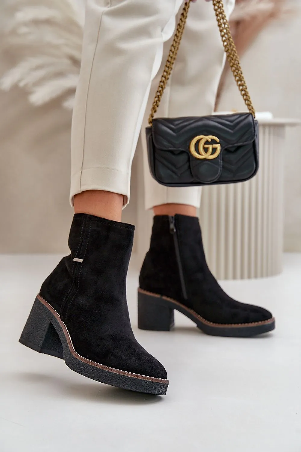 Women's ankle heel boots made of eco suede