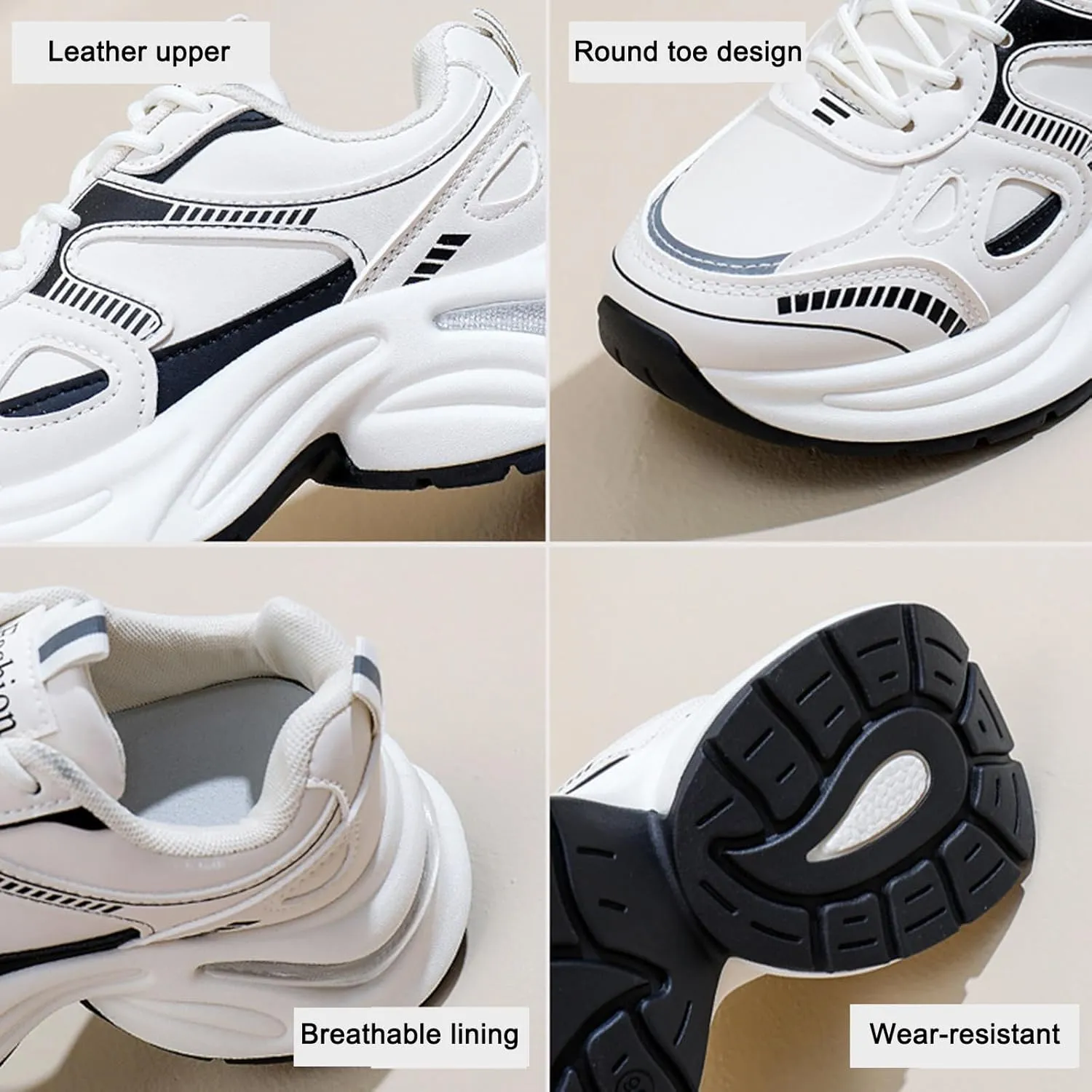 Women's Fashion Platform Sneakers - Dad Style Lace-up Trainers with Height Increase and Breathable Design, Perfect for Autumn Casual Look,White-37