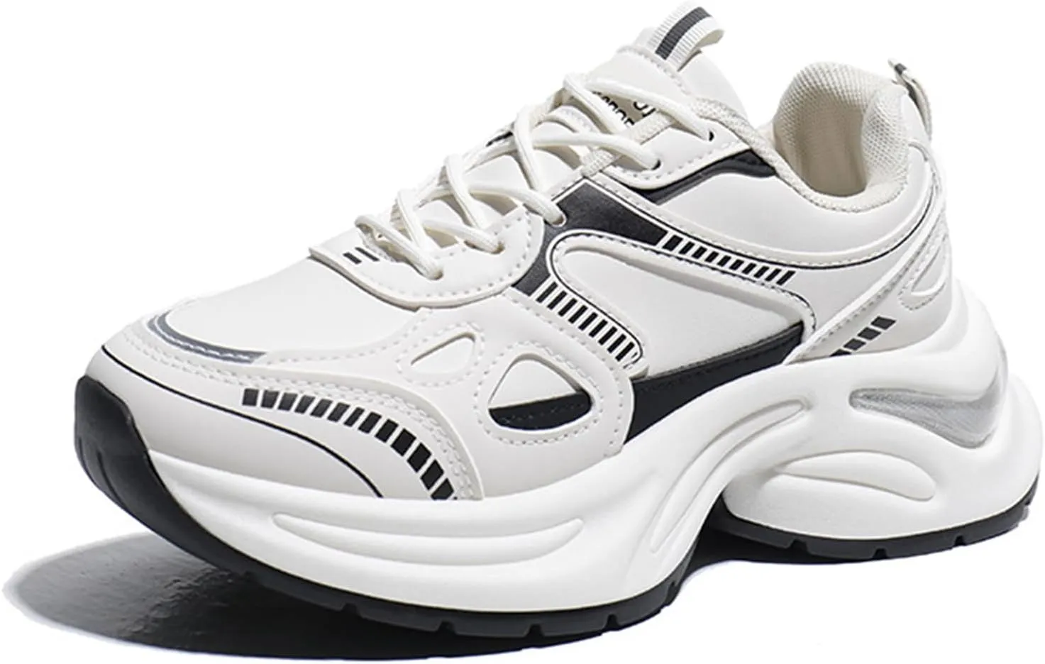 Women's Fashion Platform Sneakers - Dad Style Lace-up Trainers with Height Increase and Breathable Design, Perfect for Autumn Casual Look,White-37