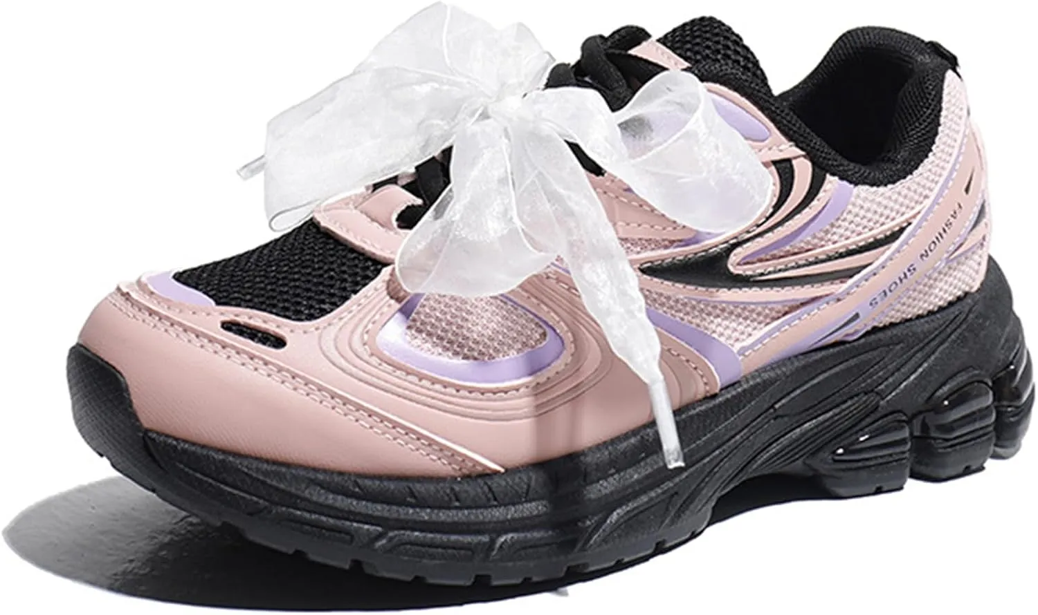 Women's Fashion Platform Trainers, Mesh Lace-up Breathable Dad Sneakers with Height Increase, Casual Autumn Fairy Style,Pink-34