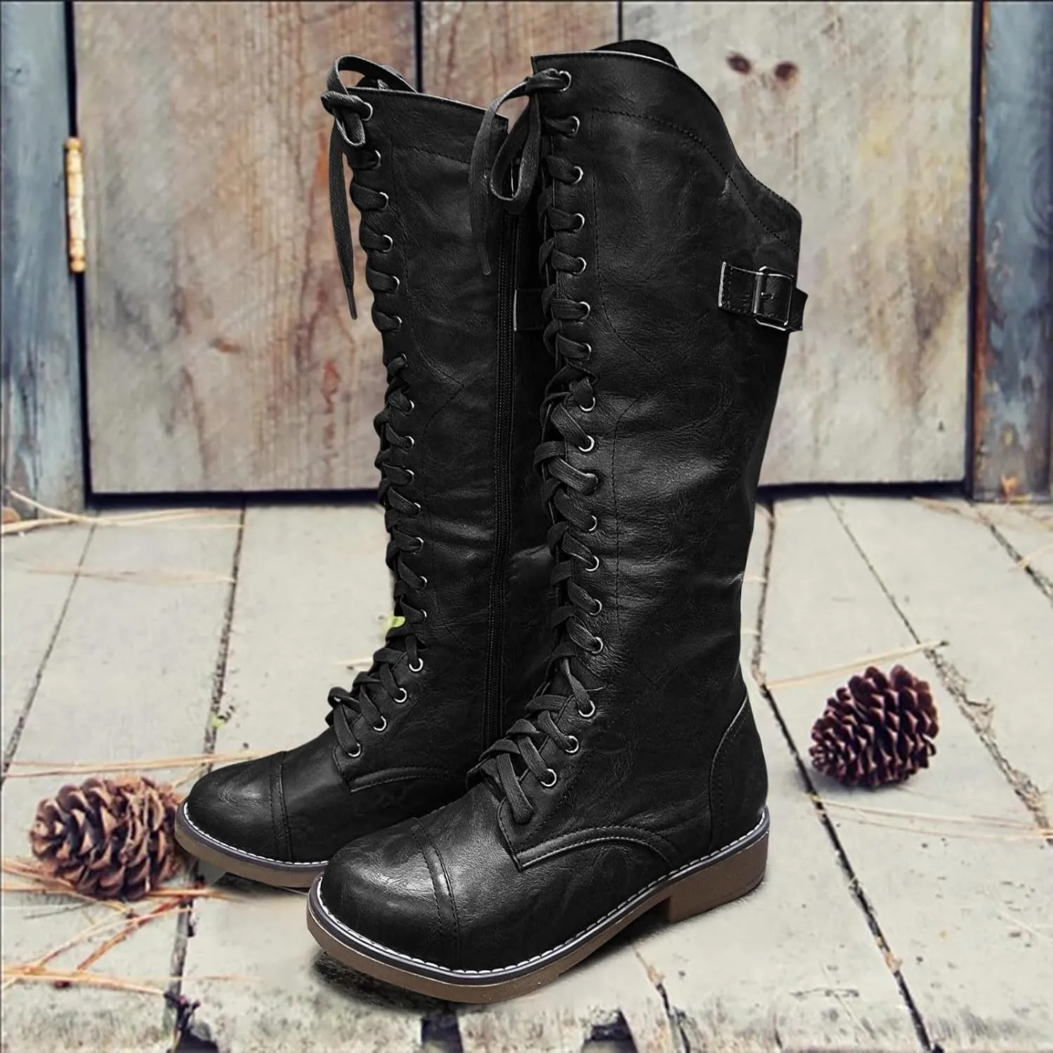 Womens Knee High Chunky Heel Boots Faux Suede Pointed Toe Side Zipper Boots Mid-calf Western Knee High Chelsea Side Zipper