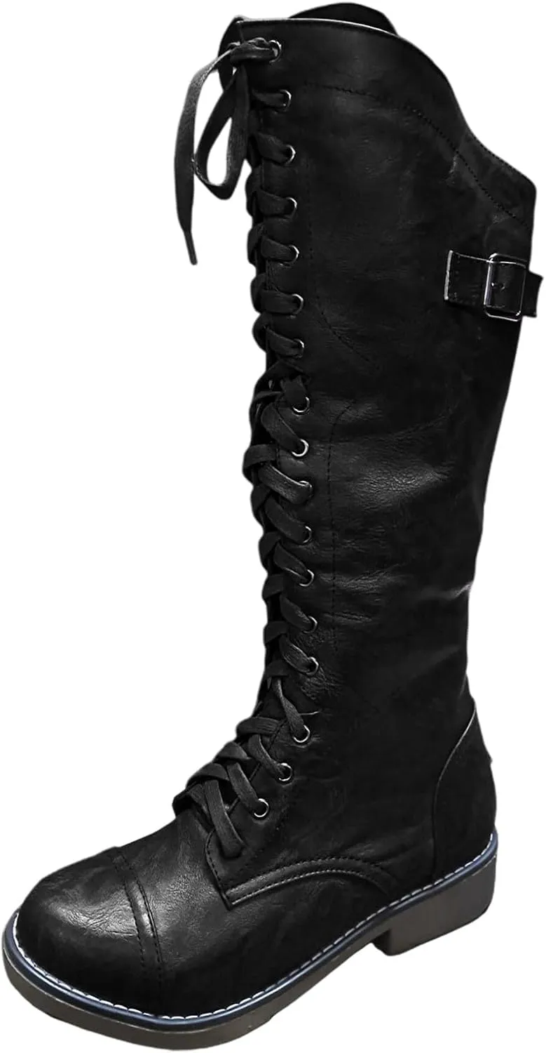 Womens Knee High Chunky Heel Boots Faux Suede Pointed Toe Side Zipper Boots Mid-calf Western Knee High Chelsea Side Zipper