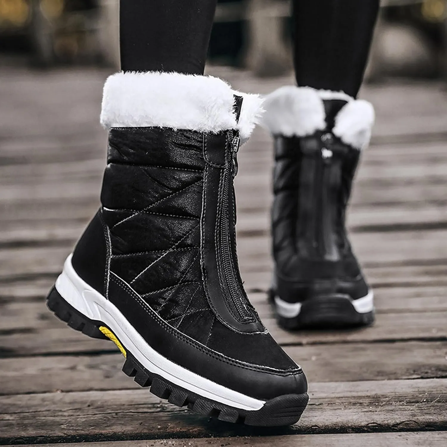 Womens Mid-Calf Snow Boots,Waterproof Warm Plush Lined Outdoor Snow Boots,Round Toe Mid Calf Outdoor Winter Snow Boot