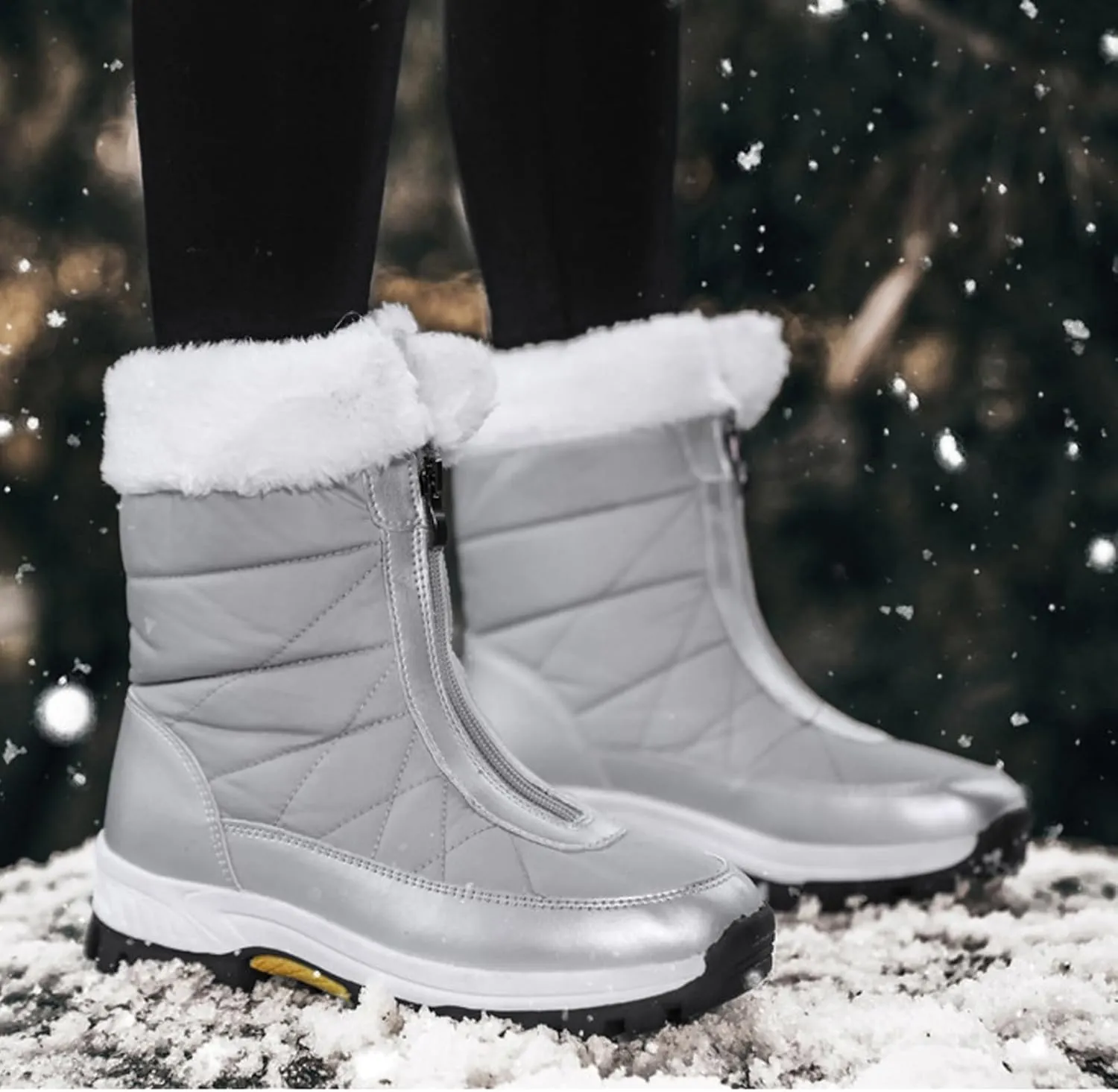 Womens Mid-Calf Snow Boots,Waterproof Warm Plush Lined Outdoor Snow Boots,Round Toe Mid Calf Outdoor Winter Snow Boot