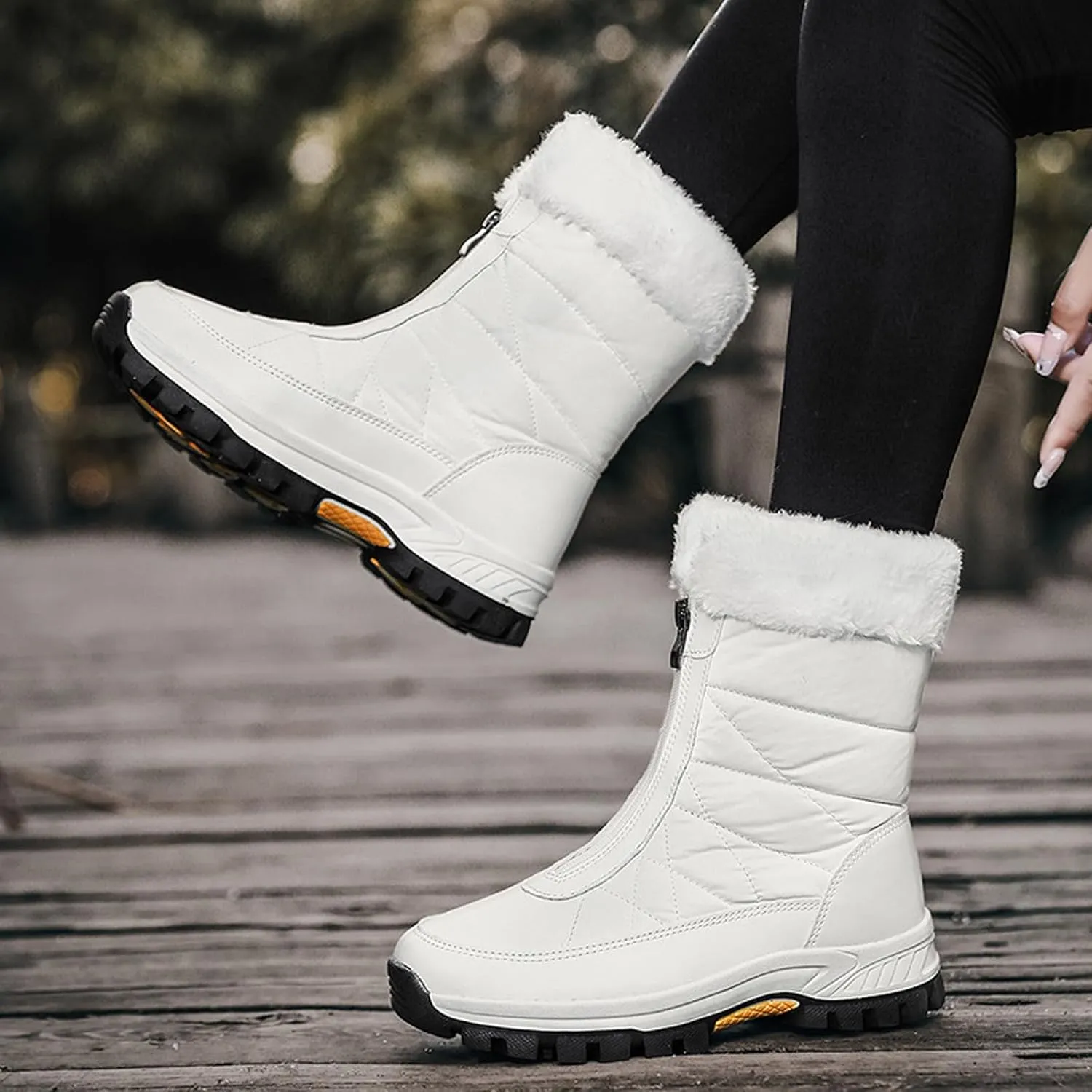 Womens Mid-Calf Snow Boots,Waterproof Warm Plush Lined Outdoor Snow Boots,Round Toe Mid Calf Outdoor Winter Snow Boot