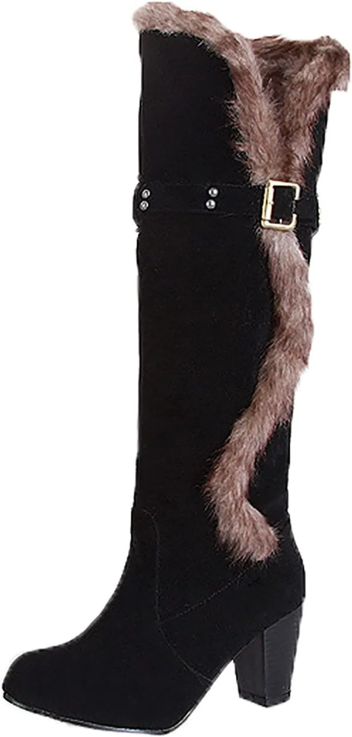 Women's Winter Knee High Tall Snow Boots Fashion Chunky Heel Warm Fur Wide Calf Snow Boot Fall Long Boots for Women