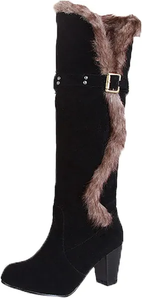 Women's Winter Knee High Tall Snow Boots Fashion Chunky Heel Warm Fur Wide Calf Snow Boot Fall Long Boots for Women