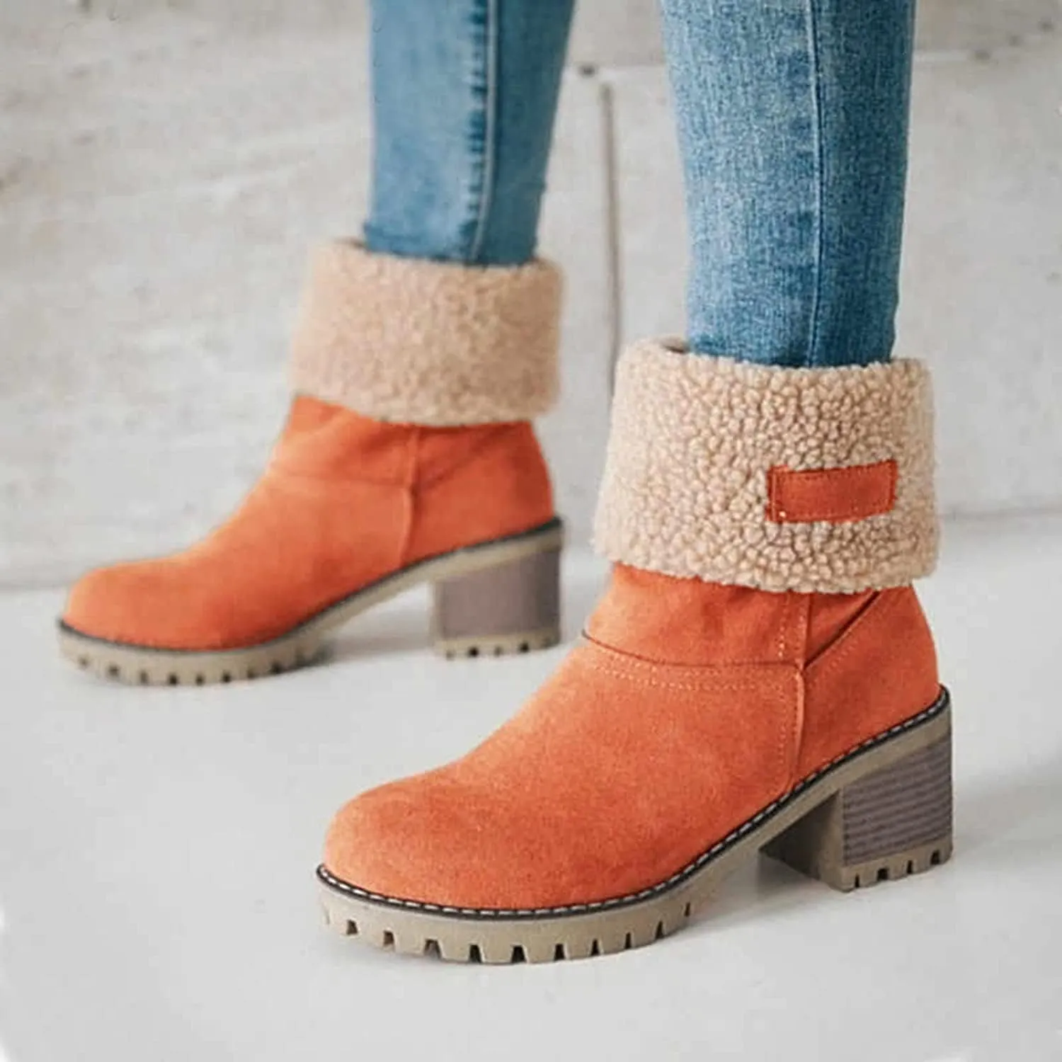 Womens Winter Snow Boots, Casual Fashion Booties, Ankle Boots, Mid Calf Boots, Outdoor Shoes, Red, Green, Black, Brown, Gray, Orange, Size 8.5