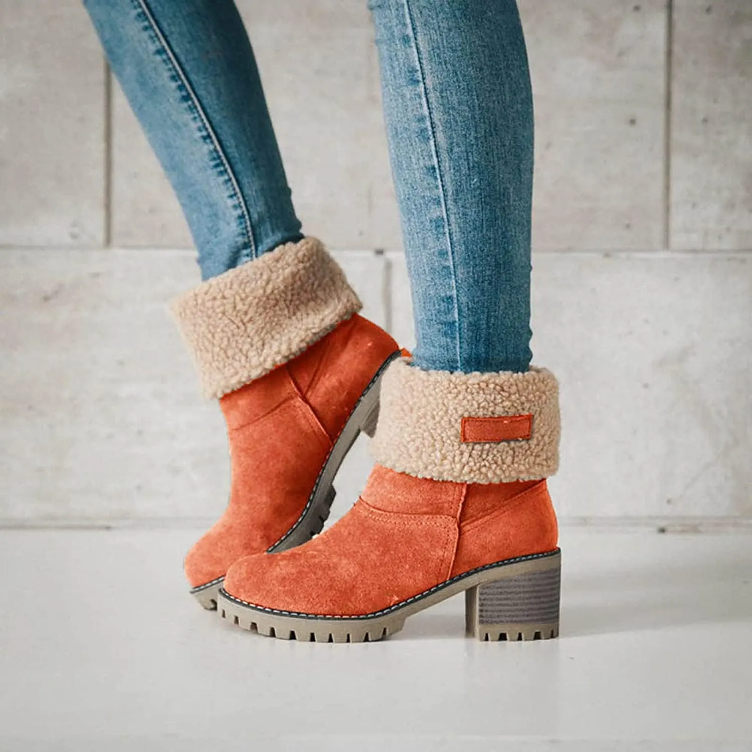 Womens Winter Snow Boots, Casual Fashion Booties, Ankle Boots, Mid Calf Boots, Outdoor Shoes, Red, Green, Black, Brown, Gray, Orange, Size 8.5